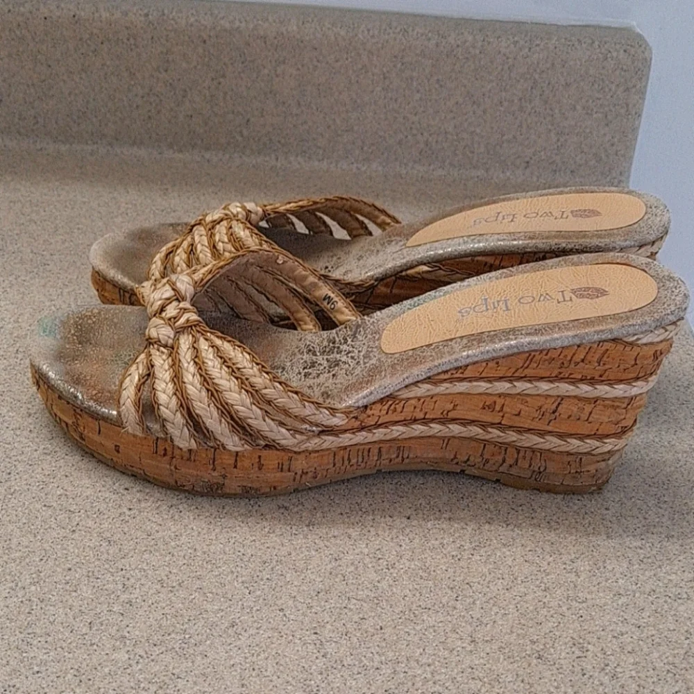 Two Lips Rope and Cork Knotted Wedge Sandals